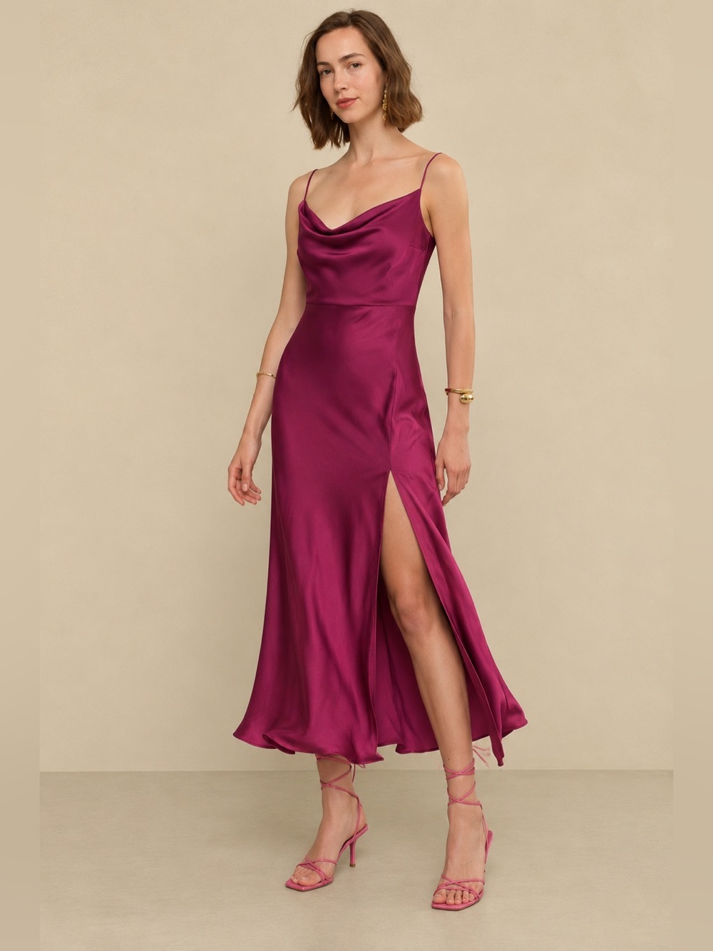 NASH by Natasha Avloniti Deep Magenta Satin Slip Dress
